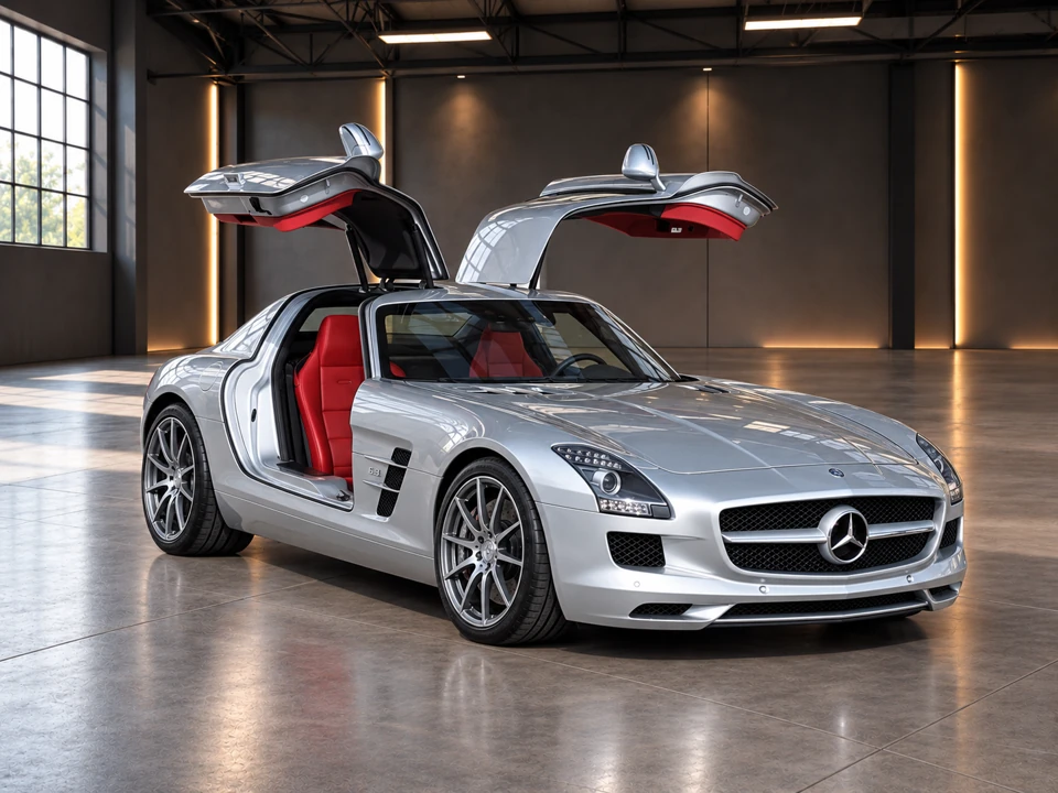 Mercedes-Benz SLS AMG Flügeltürer – Frontansicht schräg